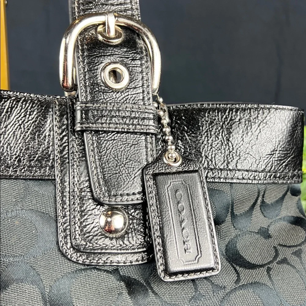 Coach Soho Large Signature Pleated Tote Shoulder Bag F13743 - Black - EUC_7